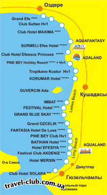  Турция  Кушадасы  Pine Bay Beach Club HV-1  Карта отелей Кушадасы 