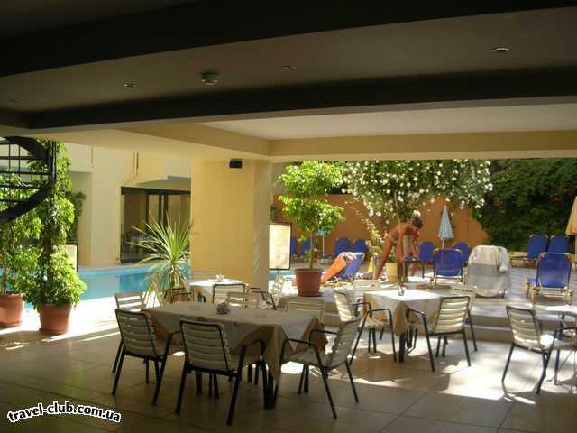  Греция  Внутренний дворик отеля, бассейн, вид со стороны кафе.